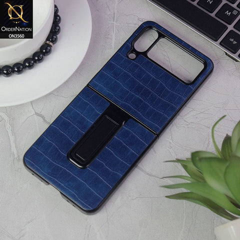 Samsung Galaxy Z Flip 4 5G Cover - Blue - Crocks Texture Pu Leather Hard Case With Kick Stand