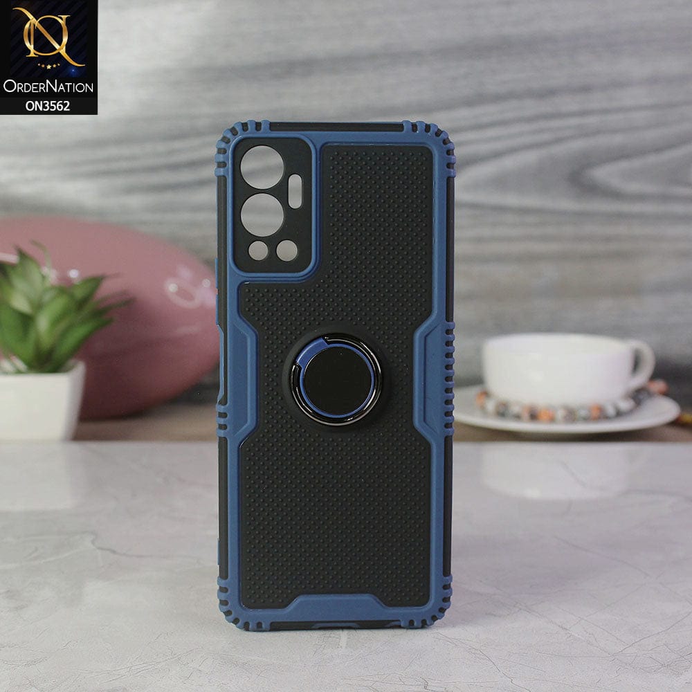 Infinix Hot 12 Cover - Blue - Shockproff Dotted Hybrid Soft Case with Ring Holder