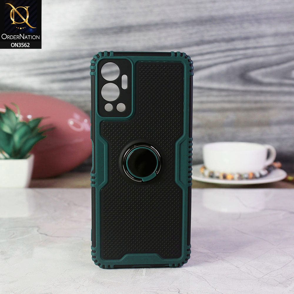 Infinix Hot 12 Cover - Green - Shockproff Dotted Hybrid Soft Case with Ring Holder
