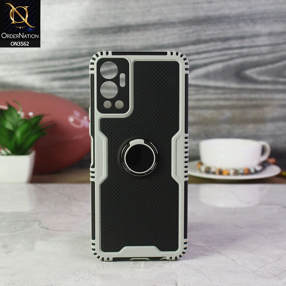 Infinix Hot 12 Cover - Light gary - Shockproff Dotted Hybrid Soft Case with Ring Holder