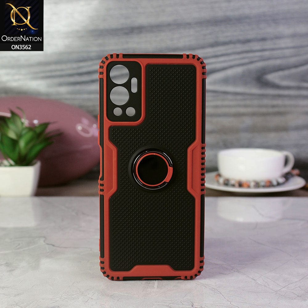 Infinix Hot 12 Cover - Red - Shockproff Dotted Hybrid Soft Case with Ring Holder