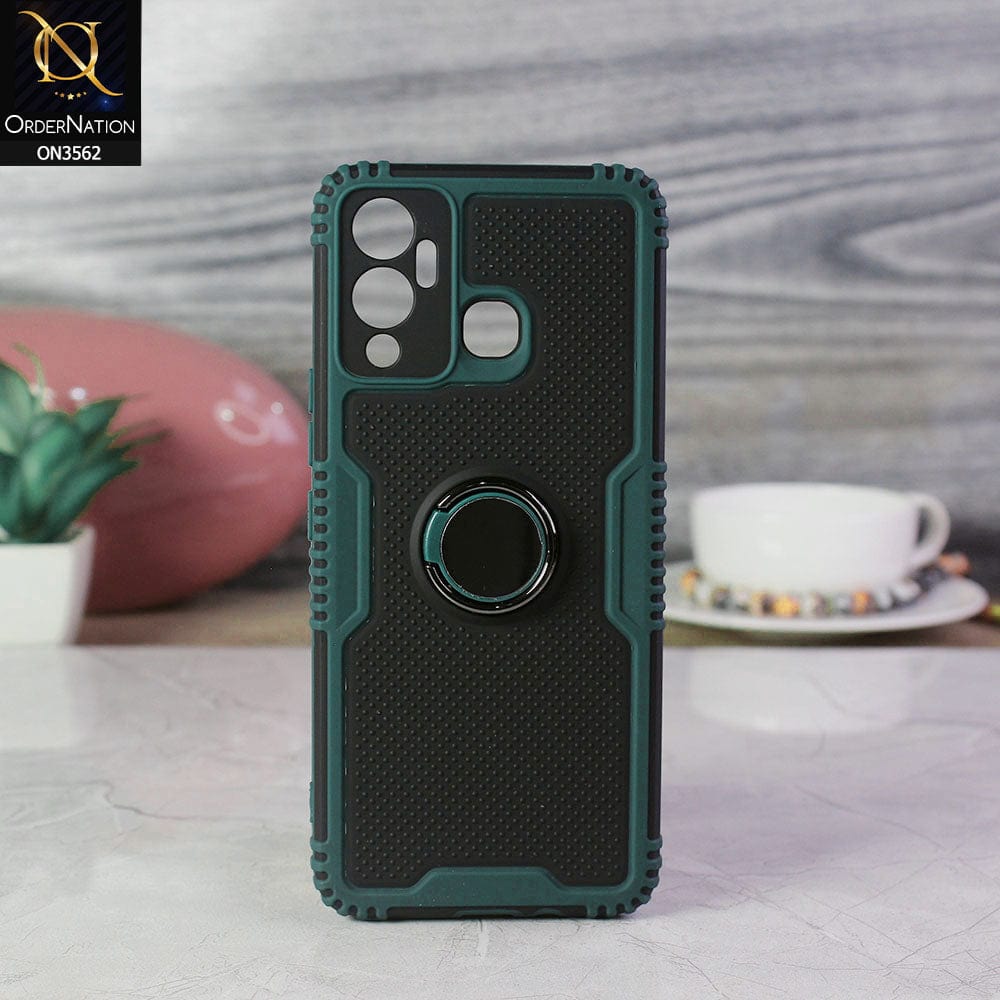Infinix Hot 12 Play Cover - Green - Shockproff Dotted Hybrid Soft Case with Ring Holder