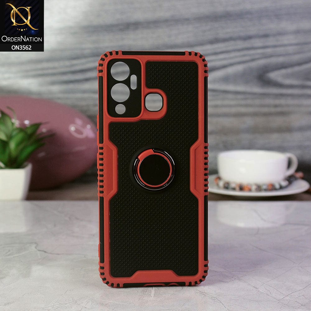 Infinix Hot 12 Play Cover - Red - Shockproff Dotted Hybrid Soft Case with Ring Holder