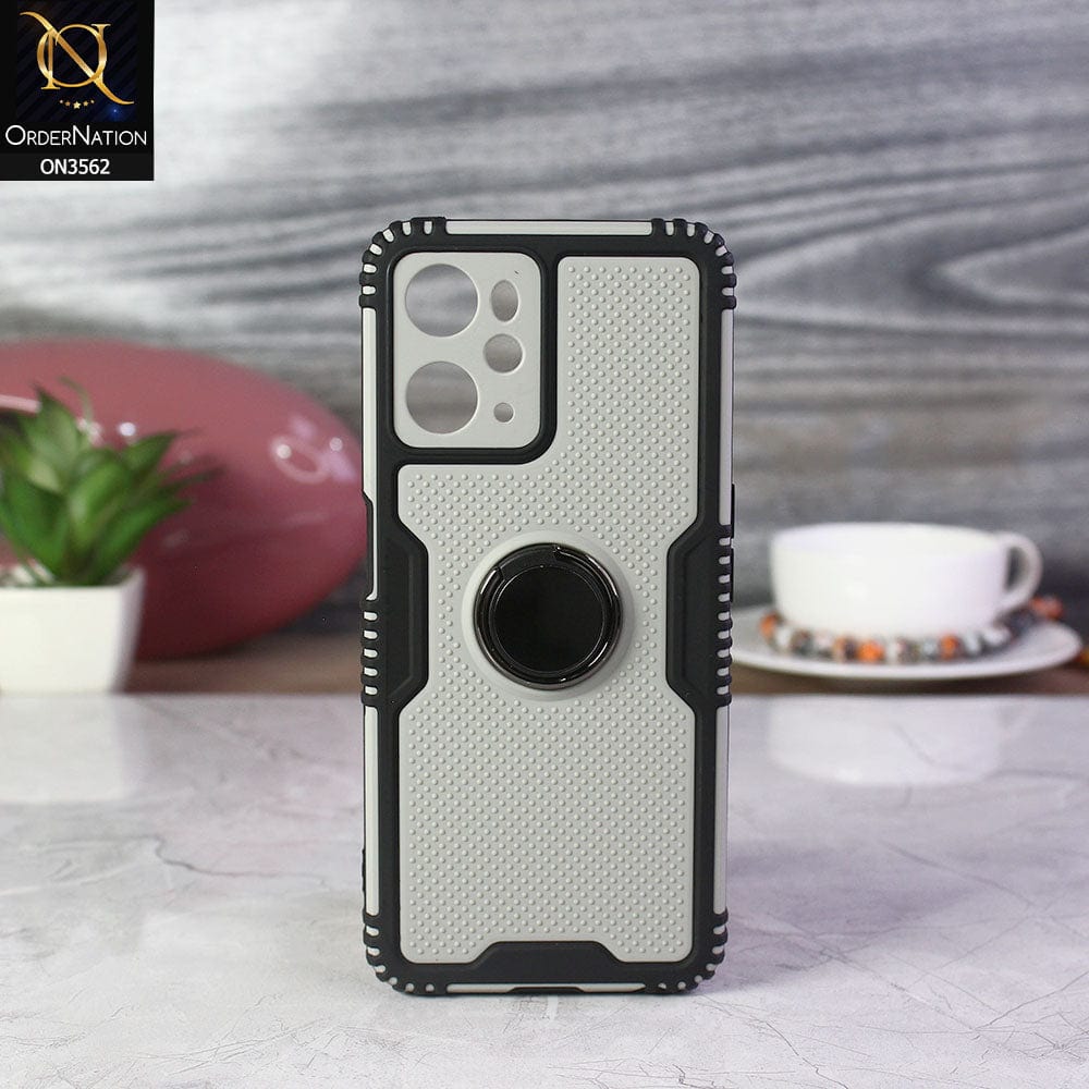 Oppo A76 Cover - Black - Shockproff Dotted Hybrid Soft Case with Ring Holder