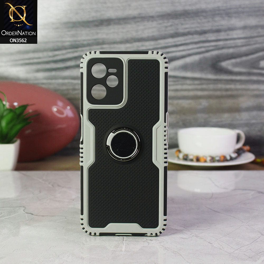 Realme C35 Cover - Light gary - Shockproff Dotted Hybrid Soft Case with Ring Holder