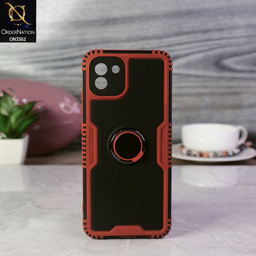 Samsung Galaxy A03 Cover - Red - Shockproff Dotted Hybrid Soft Case with Ring Holder