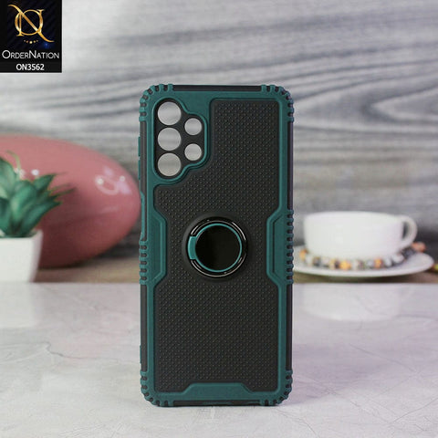 Samsung Galaxy A13 Cover - Green - Shockproff Dotted Hybrid Soft Case with Ring Holder