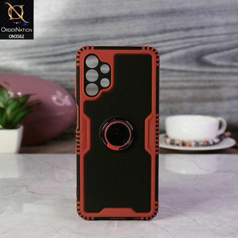 Samsung Galaxy A13 Cover - Red - Shockproff Dotted Hybrid Soft Case with Ring Holder