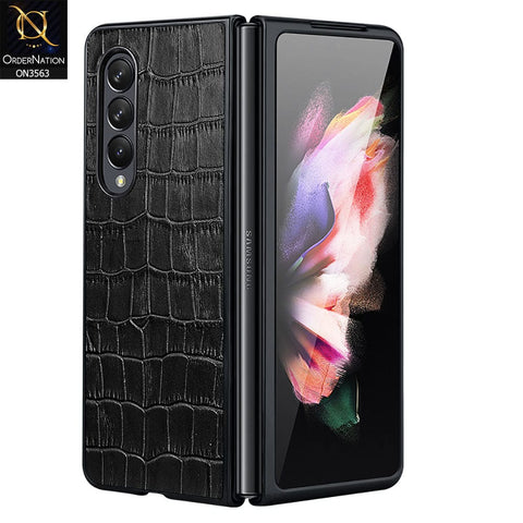 Samsung Galaxy Z Fold 3 5G Cover  - Black - Crocks Texture Pu Leather Hard Case