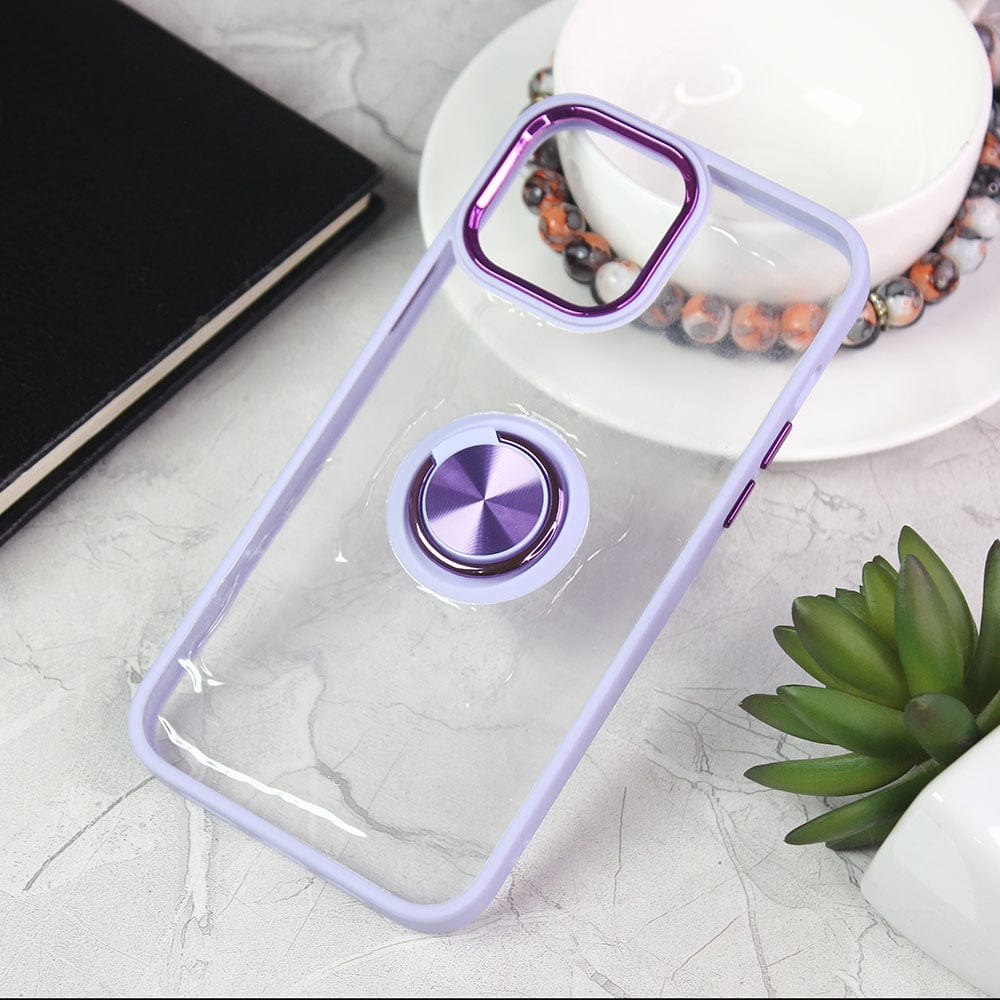 iPhone 13 Pro Max Cover - Purple - Shiny Electroplated Camera Ring Back Shell Soft Borders Case With Ring Holder Stand