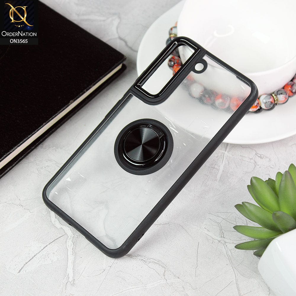 Samsung Galaxy S22 5G Cover - Black - Shiny Electroplated Camera Ring Back Shell Soft Borders Case With Ring Holder Stand