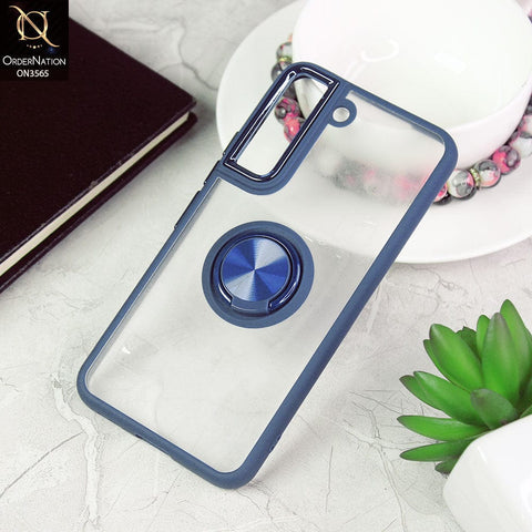 Samsung Galaxy S22 5G Cover - Blue - Shiny Electroplated Camera Ring Back Shell Soft Borders Case With Ring Holder Stand