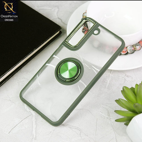 Samsung Galaxy S22 5G Cover - Green - Shiny Electroplated Camera Ring Back Shell Soft Borders Case With Ring Holder Stand