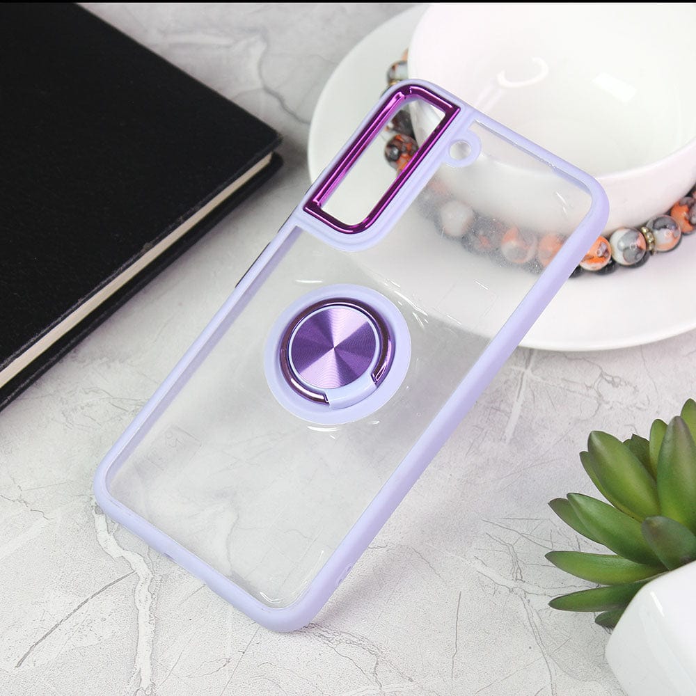 Samsung Galaxy S22 5G Cover - Purple - Shiny Electroplated Camera Ring Back Shell Soft Borders Case With Ring Holder Stand