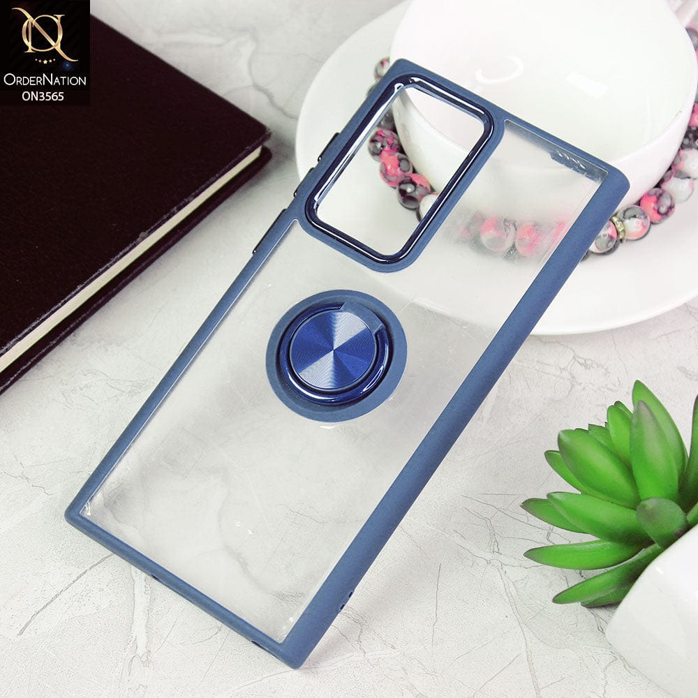 Samsung Galaxy S22 Ultra 5G Cover - Blue - Shiny Electroplated Camera Ring Back Shell Soft Borders Case With Ring Holder Stand
