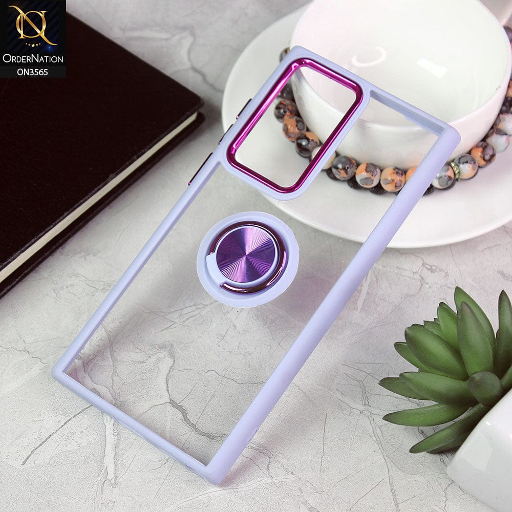 Samsung Galaxy S22 Ultra 5G Cover - Purple - Shiny Electroplated Camera Ring Back Shell Soft Borders Case With Ring Holder Stand