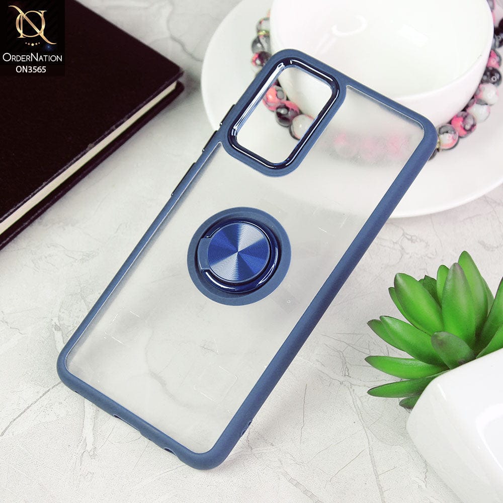 Samsung Galaxy A13 Cover - Blue - Shiny Electroplated Camera Ring Back Shell Soft Borders Case With Ring Holder Stand