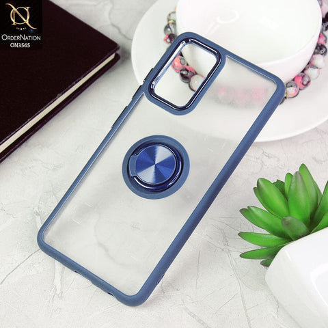 Samsung Galaxy A13 Cover - Blue - Shiny Electroplated Camera Ring Back Shell Soft Borders Case With Ring Holder Stand
