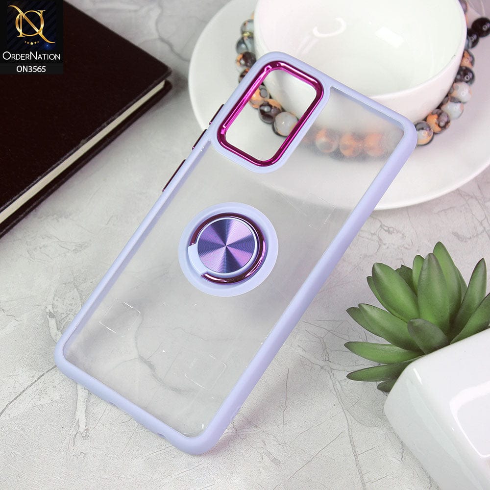 Samsung Galaxy A32 Cover - Purple - Shiny Electroplated Camera Ring Back Shell Soft Borders Case With Ring Holder Stand