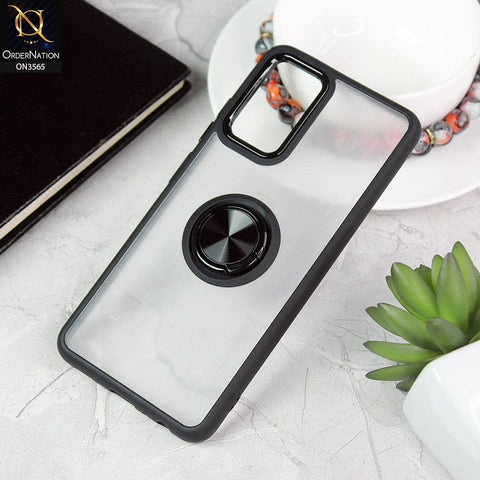 Samsung Galaxy A73 5G Cover - Black - Shiny Electroplated Camera Ring Back Shell Soft Borders Case With Ring Holder Stand