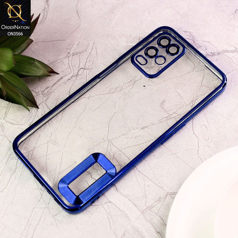 Oppo A16 Cover  - Blue - Electroplating Borders Logo Hole Camera Lens Protection Soft Silicone Case