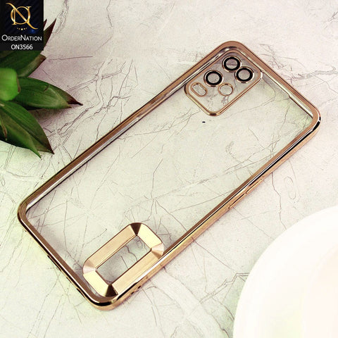 Oppo A16 Cover  - Golden - Electroplating Borders Logo Hole Camera Lens Protection Soft Silicone Case