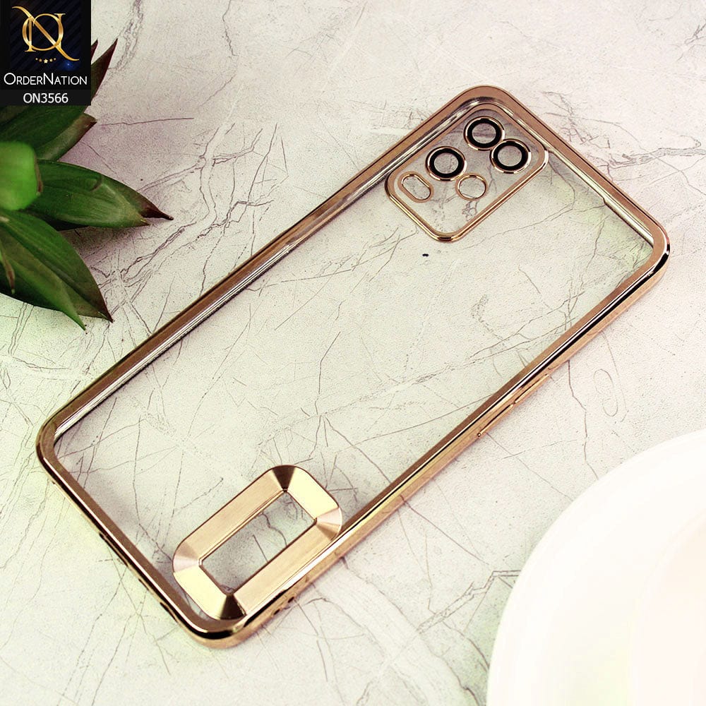 Oppo A54 4G Cover  - Golden - Electroplating Borders Logo Hole Camera Lens Protection Soft Silicone Case