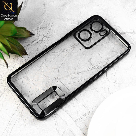 Oppo A57s Cover  - Black - Electroplating Borders Logo Hole Camera Lens Protection Soft Silicone Case