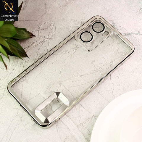 Oppo A57 4G 2022 Cover  - Silver - Electroplating Borders Logo Hole Camera Lens Protection Soft Silicone Case