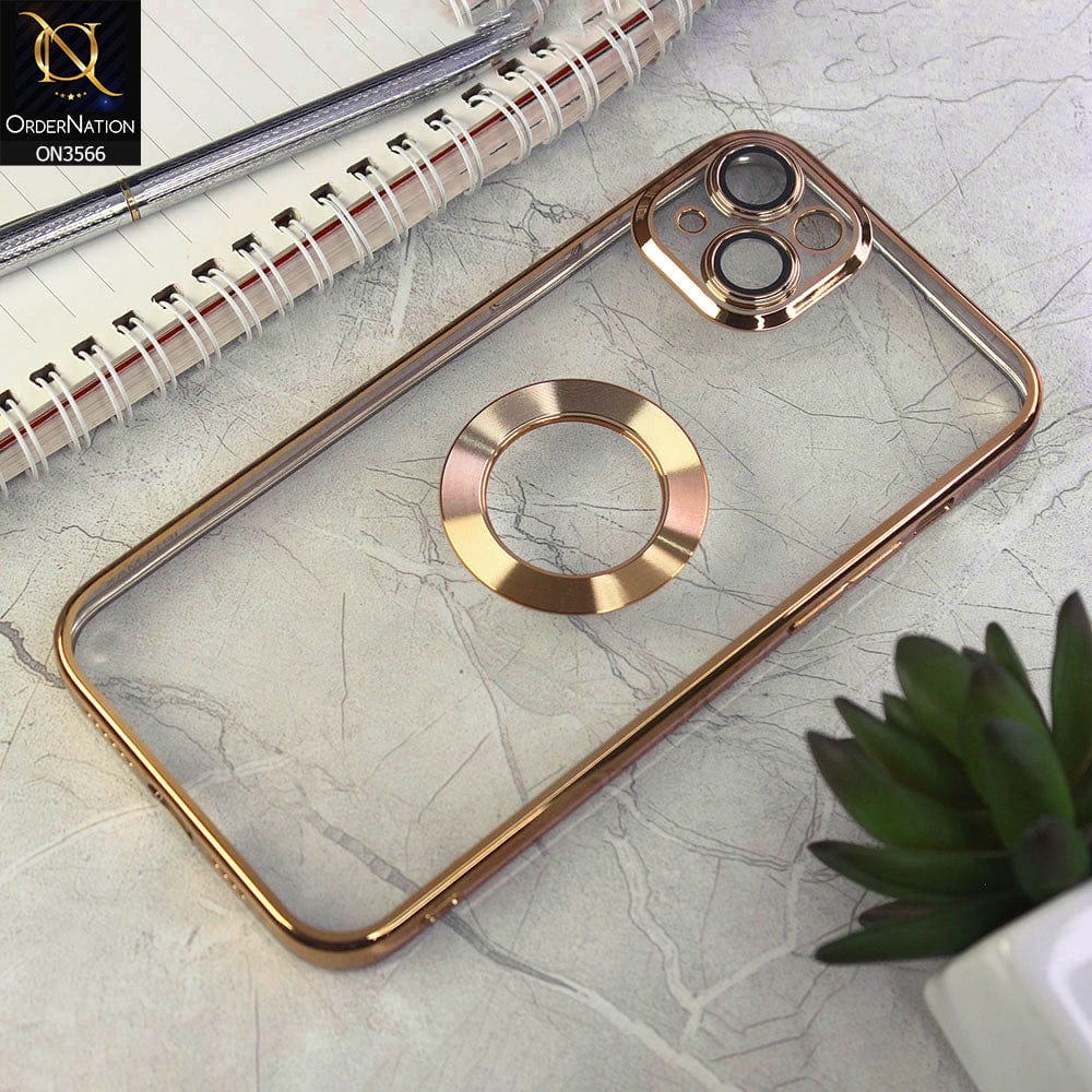 iPhone 14 Plus Cover - Golden - Electroplating Borders Logo Hole Camera Lens Protection Soft Silicone Case