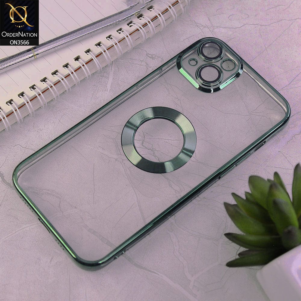 iPhone 14 Plus Cover - Green - Electroplating Borders Logo Hole Camera Lens Protection Soft Silicone Case