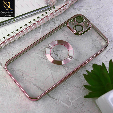 iPhone 14 Plus Cover - Rose Gold - Electroplating Borders Logo Hole Camera Lens Protection Soft Silicone Case