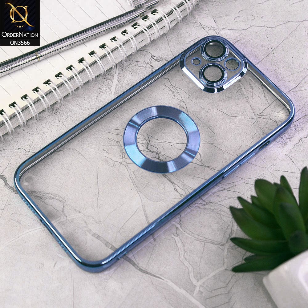 iPhone 14 Plus Cover - Sierra Blue - Electroplating Borders Logo Hole Camera Lens Protection Soft Silicone Case