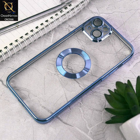 iPhone 14 Plus Cover - Sierra Blue - Electroplating Borders Logo Hole Camera Lens Protection Soft Silicone Case