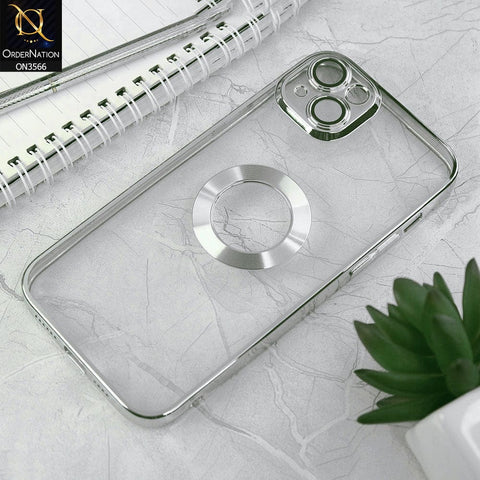 iPhone 14 Plus Cover - Silver - Electroplating Borders Logo Hole Camera Lens Protection Soft Silicone Case