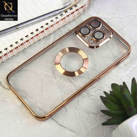 iPhone 14 Pro Max Cover - Golden - Electroplating Borders Logo Hole Camera Lens Protection Soft Silicone Case