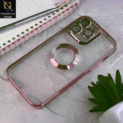 iPhone 14 Pro Max Cover - Rose Gold - Electroplating Borders Logo Hole Camera Lens Protection Soft Silicone Case