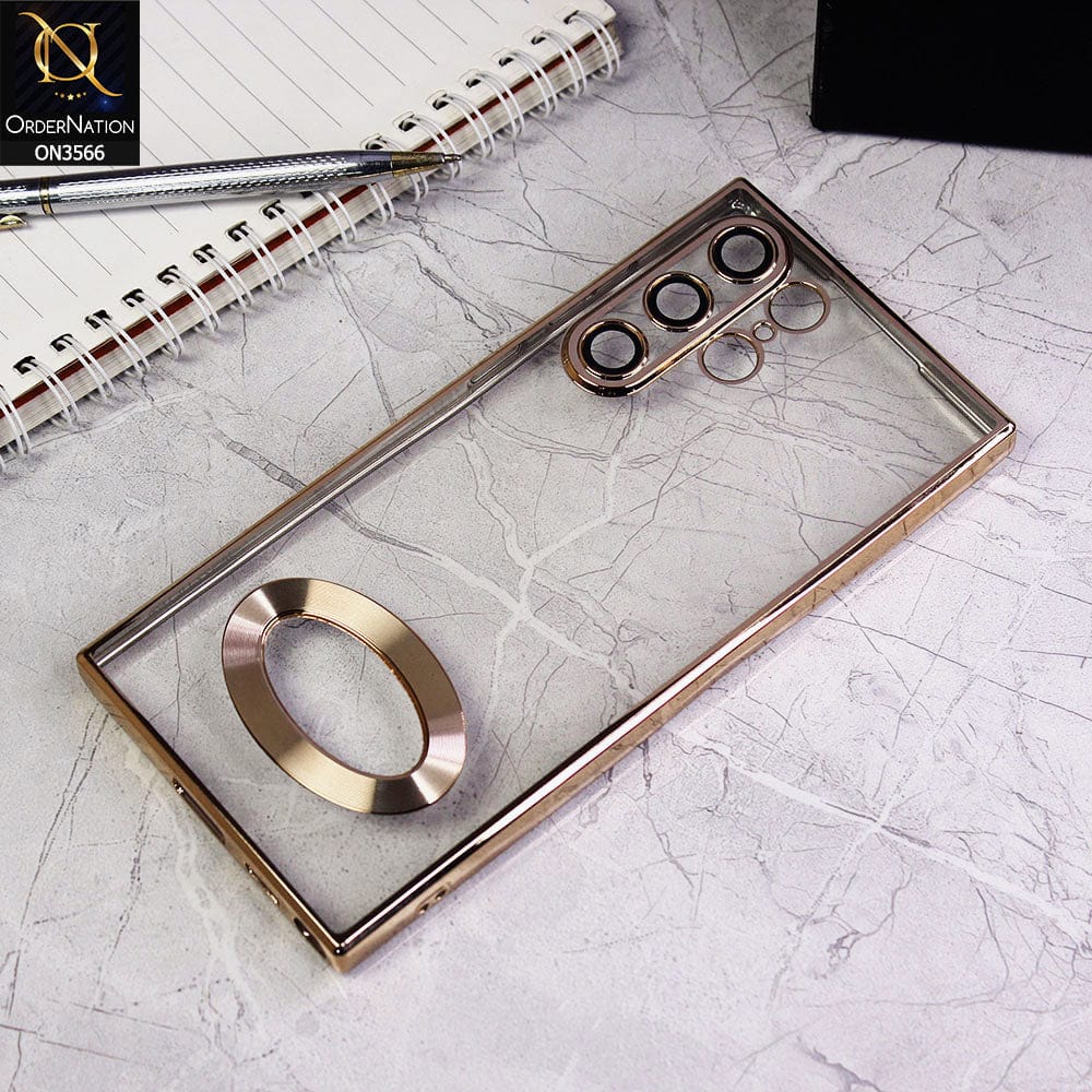 Samsung Galaxy S22 Ultra 5G Cover - Golden - Electroplating Borders Logo Hole Camera Lens Protection Soft Silicone Case