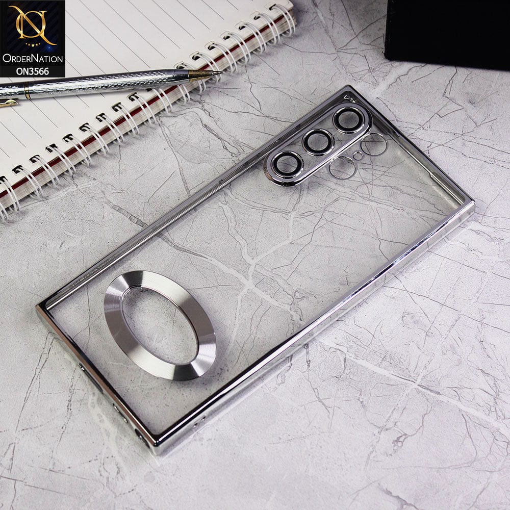 Samsung Galaxy S22 Ultra 5G Cover - Silver - Electroplating Borders Logo Hole Camera Lens Protection Soft Silicone Case