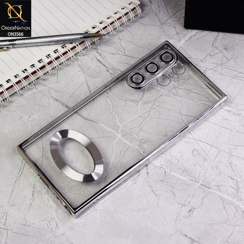 Samsung Galaxy S22 Ultra 5G Cover - Silver - Electroplating Borders Logo Hole Camera Lens Protection Soft Silicone Case