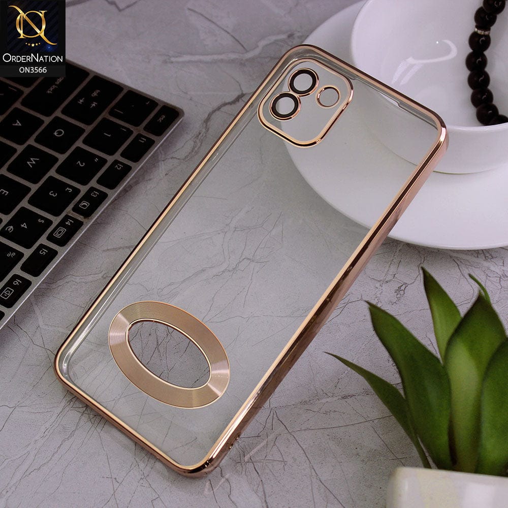Samsung Galaxy A03 Cover - Golden - Electroplating Borders Logo Hole Camera Lens Protection Soft Silicone Case
