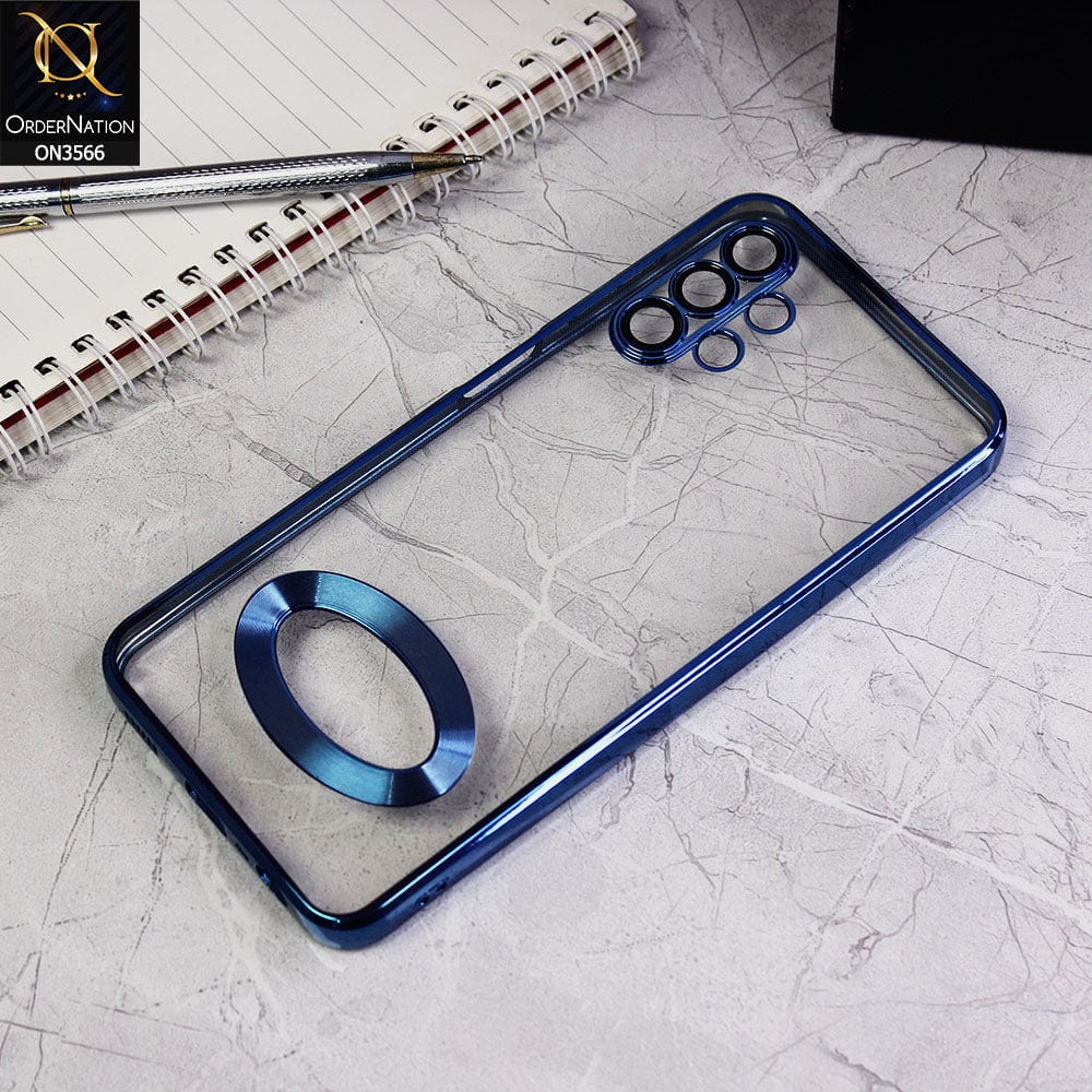 Samsung Galaxy A13 Cover - Blue - Electroplating Borders Logo Hole Camera Lens Protection Soft Silicone Case