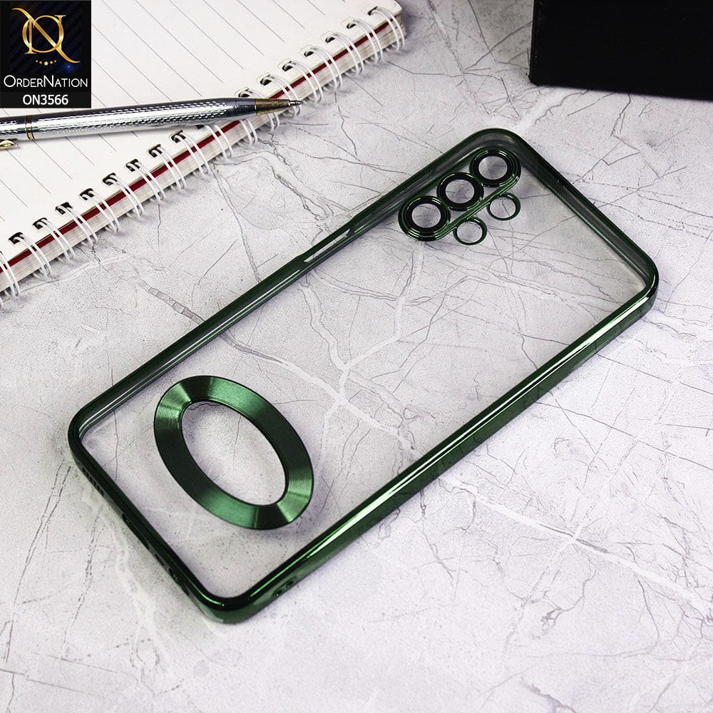Samsung Galaxy A13 Cover - Green - Electroplating Borders Logo Hole Camera Lens Protection Soft Silicone Case