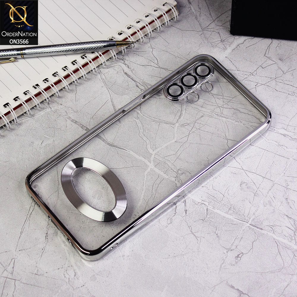 Samsung Galaxy A13 Cover - Silver - Electroplating Borders Logo Hole Camera Lens Protection Soft Silicone Case