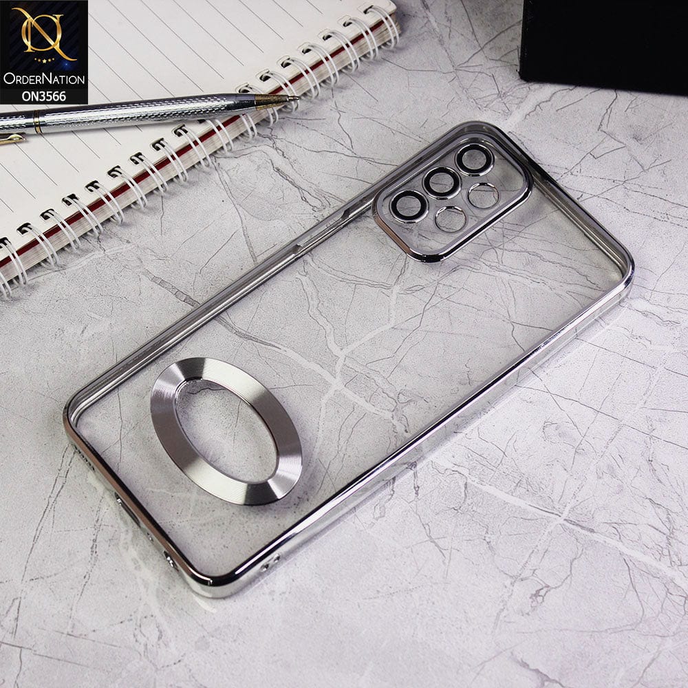 Samsung Galaxy A23 Cover - Silver - Electroplating Borders Logo Hole Camera Lens Protection Soft Silicone Case