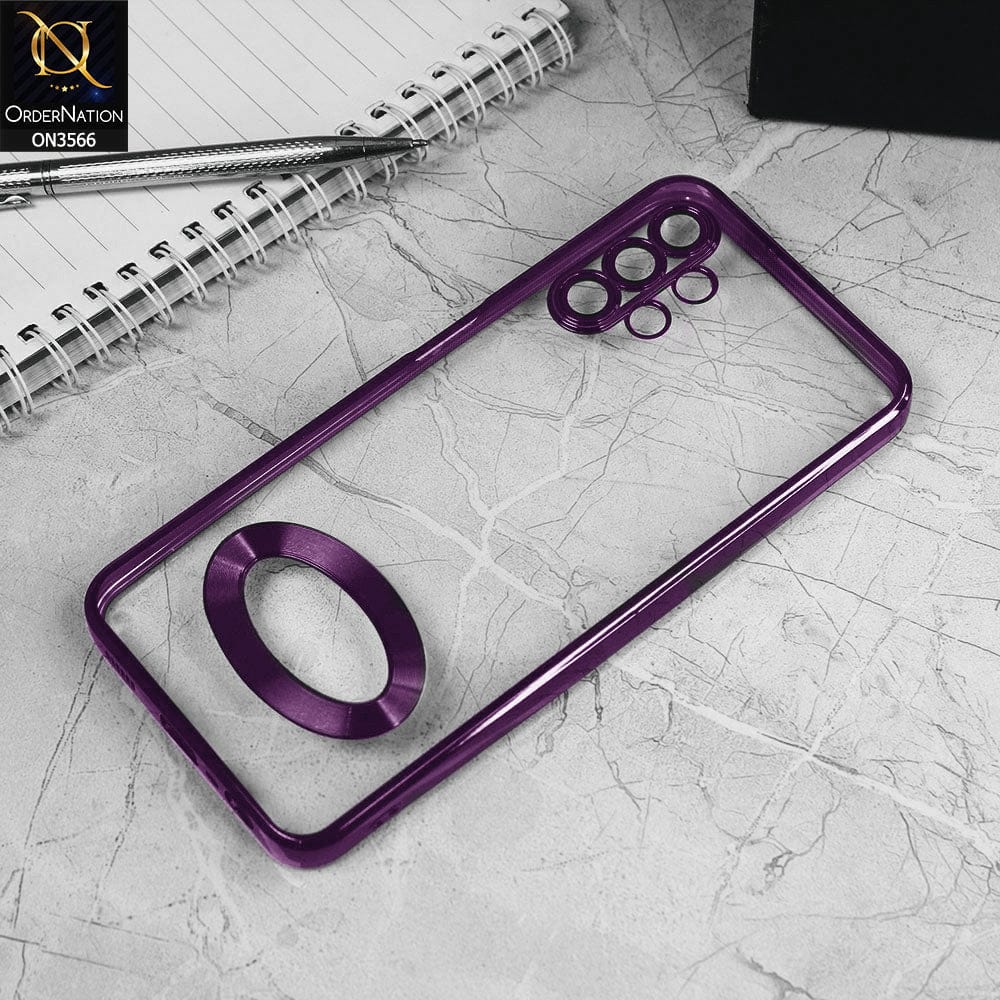 Samsung Galaxy A32 Cover - Purple - Electroplating Borders Logo Hole Camera Lens Protection Soft Silicone Case