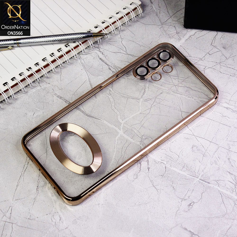 Samsung Galaxy A32 Cover - Golden - Electroplating Borders Logo Hole Camera Lens Protection Soft Silicone Case