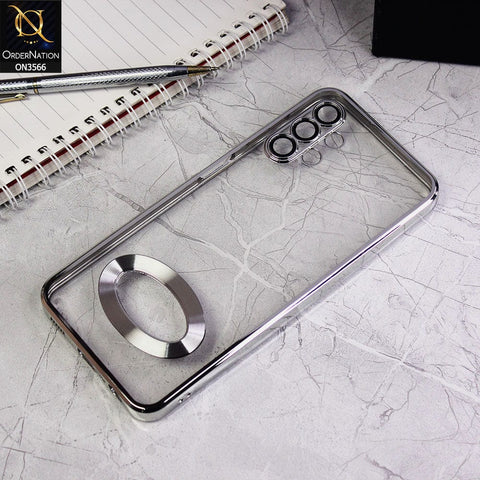 Samsung Galaxy A32 Cover - Silver - Electroplating Borders Logo Hole Camera Lens Protection Soft Silicone Case