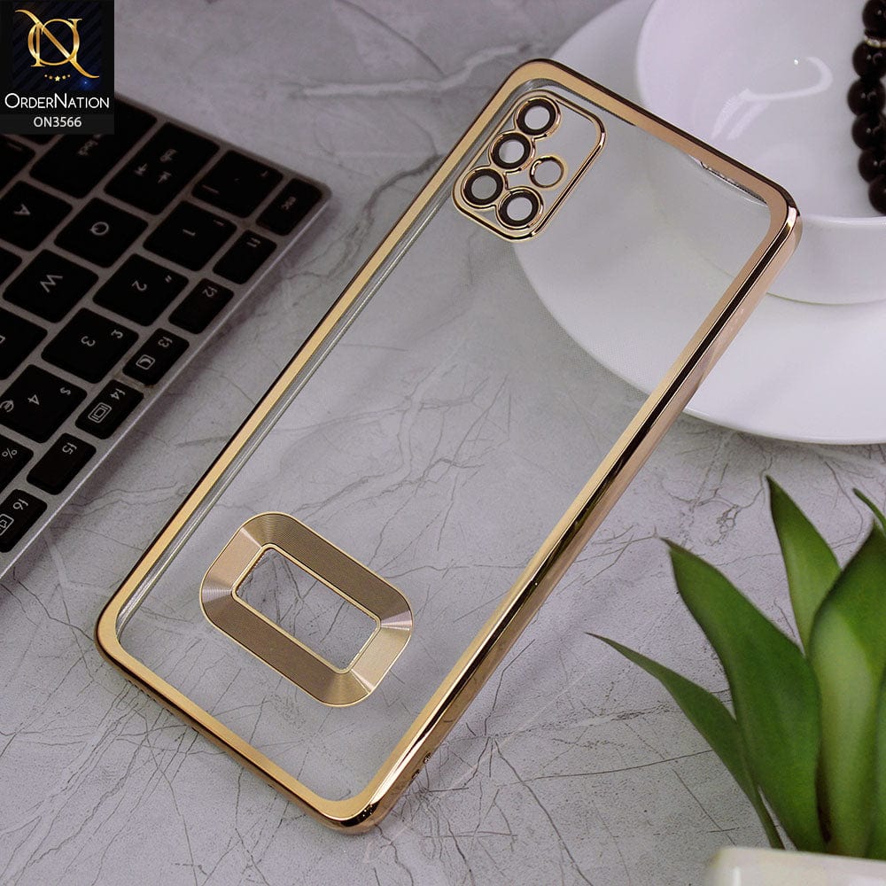 Samsung Galaxy A51 Cover - Golden - Electroplating Borders Logo Hole Camera Lens Protection Soft Silicone Case