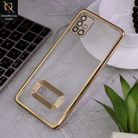 Samsung Galaxy A51 Cover - Golden - Electroplating Borders Logo Hole Camera Lens Protection Soft Silicone Case